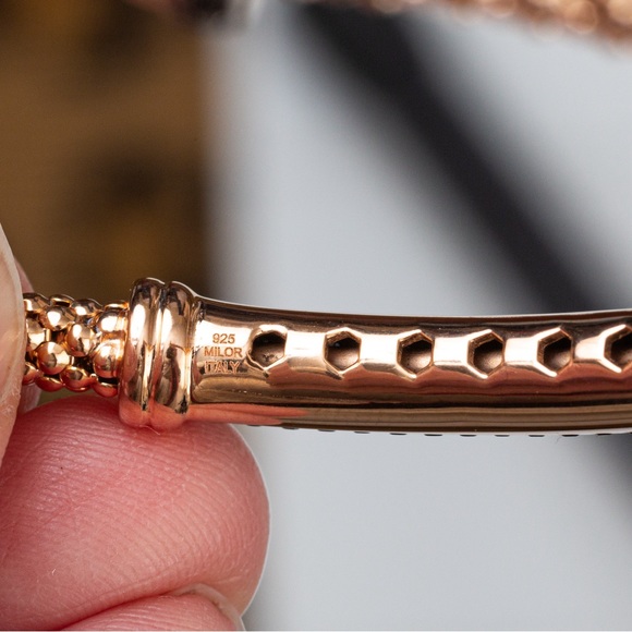 Vicenza Silver rose gold over sterling silver bracelet black spinel gemstones L